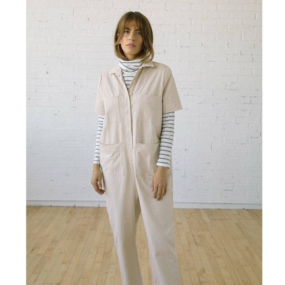 Tradlands Finn Linen Jumpsuit Romper Natural Beige Capsule Summer | Size XS